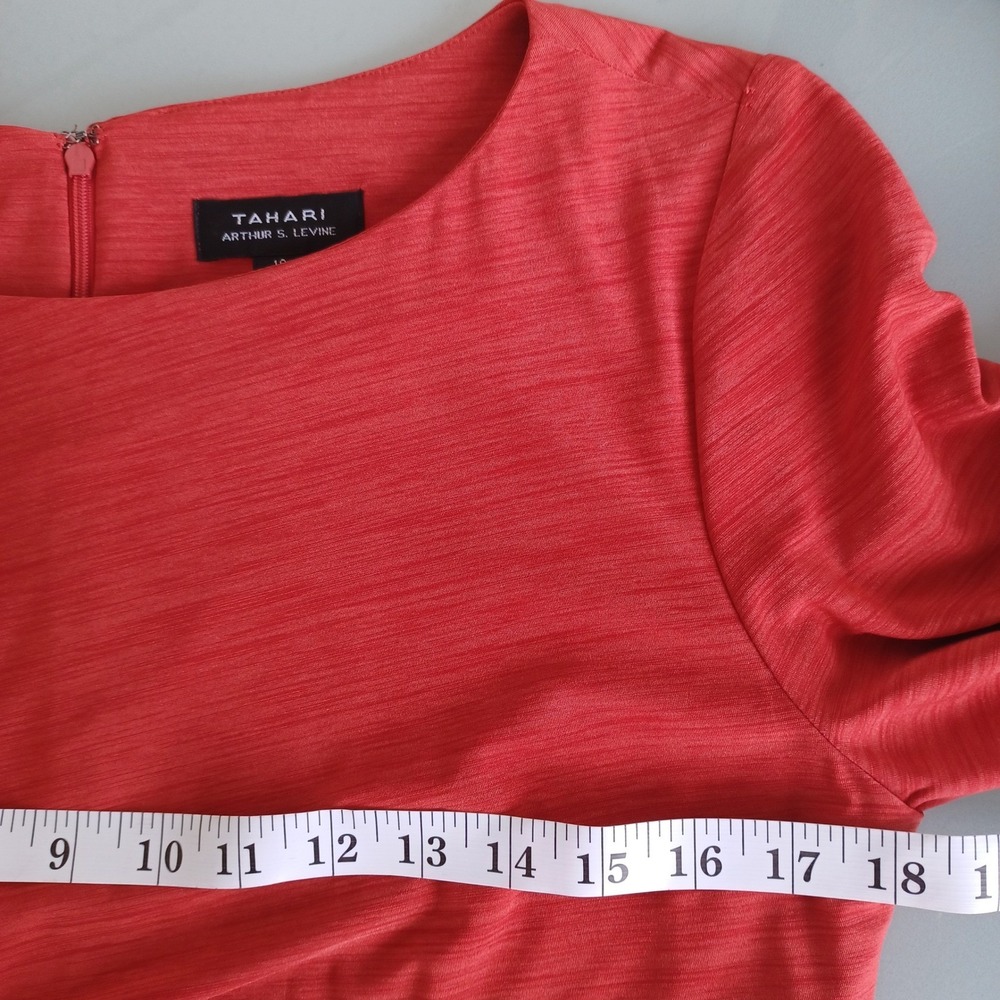 Tahari Arthur S Levine Orange Ruched Sheath Dress 3/4 Sleeve Sz 10 Bsns Cocktail - Picture 4 of 8